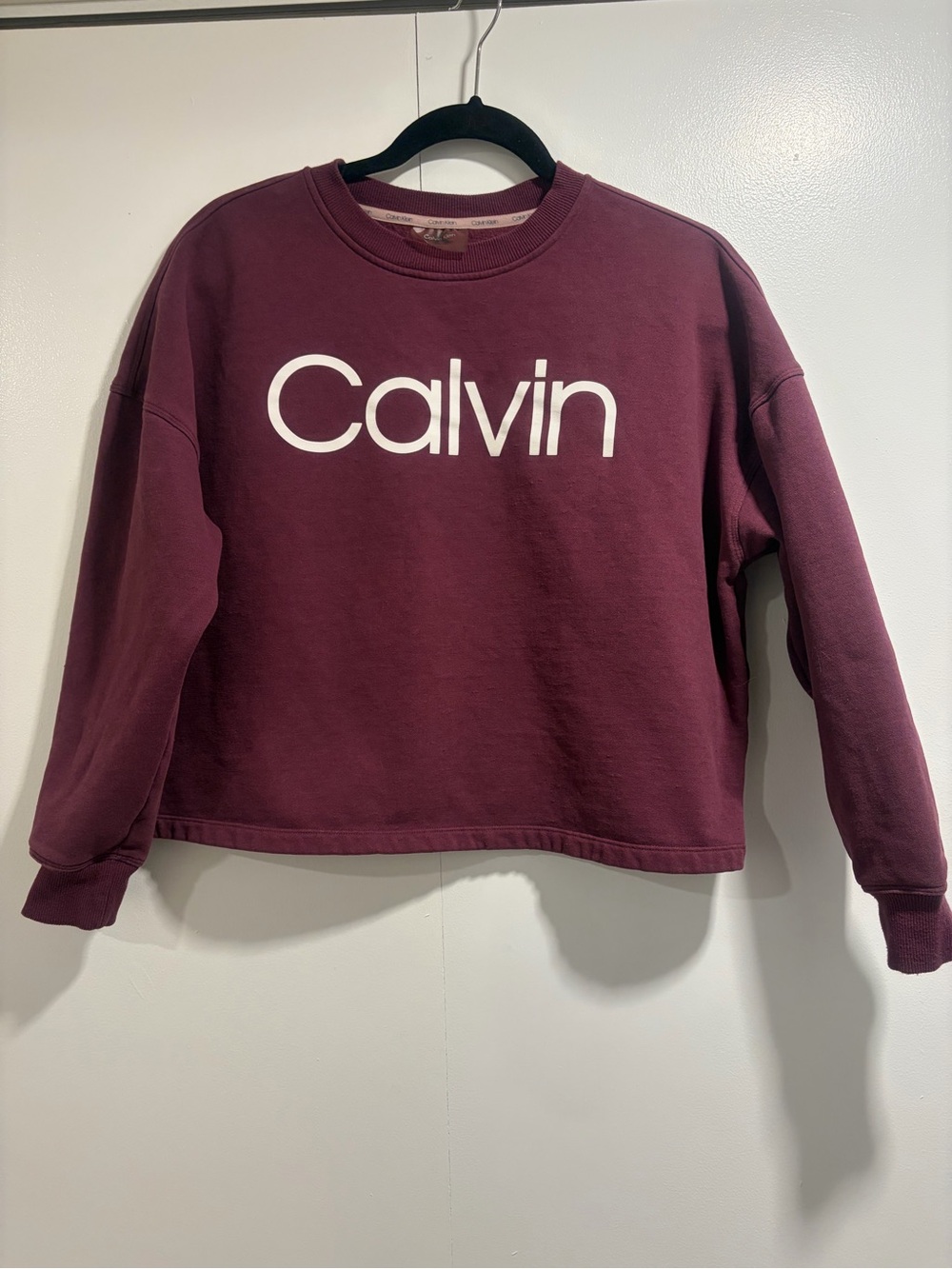 Calvin Klein Burgundy Crewneck Sweatshirt with White Logo